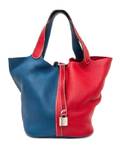 An Hermes Rouge Casaque and Bleu Taurillon Clemence Picotin Lock GM Handbag