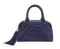 A Chanel Blue Suede Quilted Bowling Bag