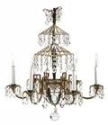 A Continental Gilt Metal and Glass SixLight Chandelier