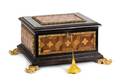 A Continental Ebonized and Parquetry Inlaid Gilt Bronze Mounted Casket