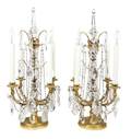 A Pair of Gilt Bronze and Cut Glass FourLight Girandoles
