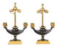 A Pair of Gilt Bronze Mounted Bronze Lamps