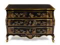 A Louis XV Style Painted and Parcel Gilt Commode