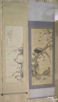 Two oriental watercolor scrolls with cases