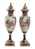 A Pair of Sevres Style Porcelain Urns