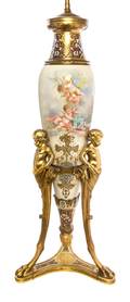 A Sevres Style Gilt Bronze and Champleve Enamel Mounted Porcelain Vase