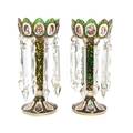 A Pair of Enameled Bohemian Overlay Glass Girandoles