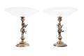 A Pair of German Etched Glass and Silvered Figural Compotes
