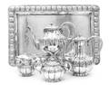 A Mexican Silver FourPiece Tea and Coffee Set and Matching Tray
