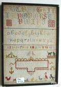 Silk on linen sampler by Sarah Edmonds inscirbed with notable historical events