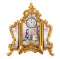 A Continental Enamel and Gilt Metal Three Panel Table Clock
