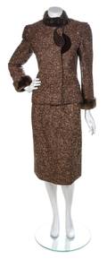 A Valentino Brown Tweed Skirt Suit