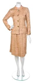 A Chanel Peach Tweed Skirt Suit