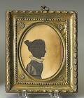 Oval pen ink and linen hollow cut silhouette early 19th c