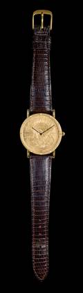An 18 Karat Yellow Gold and US 20 Coin Wristwatch Corum