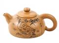 Chinese Yellow Yixing Teapot w Cat Motif Marked