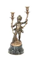A French Gilt Bronze and Marble TwoLight Figural Candelabra
