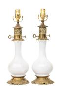 A Pair of French Glass Oil Lamps