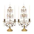 A Pair of French Gilt Bronze and Glass ThreeLight Candelabra