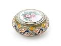 A Russian Enameled Silver and Porcelain Snuff Box
