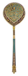 A Russian Silver and Enamel Spoon