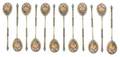 A Set of Twelve Russian SilverGilt and Enamel Spoons