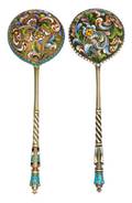 Two Russian SilverGilt and Enamel Spoons