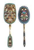 Two Russian SilverGilt and Enamel Tea Scoops