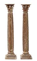 A Pair of Continental Painted and Parcel Gilt Columns