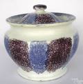 Purple and blue vertical rainbow spatter covered sugar bowl