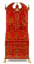 A Queen Anne Style Red Lacquered Secretary