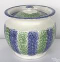 Green and blue vertical rainbow spatter covered sugar bowl