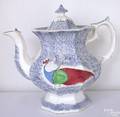 Blue spatter paneled teapot
