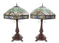 A Pair of American Leaded Glass Table Lamps