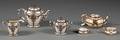 Two Classical Revival Lenox Porcelain and Sterling Overlay Teteatete Tea Sets