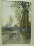 British School 19th20th Century Shepherdess with her Flock on a Country Road