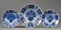 Nine Blue Decorated Tin Glazed Dishes