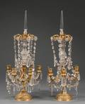 Pair of Empirestyle French Gilt Metal and Colorless Glass Six Light Candelabra