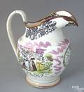 Sunderland pink luster pitcher 19th c