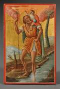 Greek Icon of Saint Christopher Carrying Christ Across the River