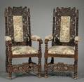 Pair of Renaissance Revival Carved Oak Armchairs