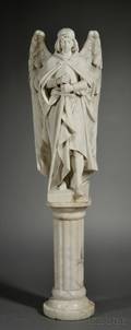 Italian Carved Carrara Marble Figure of an Avenging Angel and Associated Pedestal