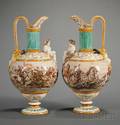 Pair of Wedgwood Lessore Decorated Queens Ware Ewers