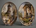 Pair of Wedgwood Italianate Handpainted Oval Queens Ware Dishes