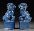 Pair of Blue Glazed Foo Dogs