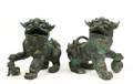 Pair of Heavy Chinese Patinated Bronze Foo Dogs