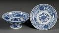Pair of Blue and White Stem Plates