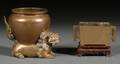 Bronze Square Censer and Foo Dog Vessel
