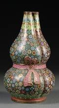 Cloisonne Enamel and Giltbronze Conjoined TripleGourd Vase