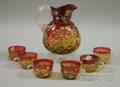 SevenPiece Late Victorian Enamel Floraldecorated Amberina Glass Beverage Set